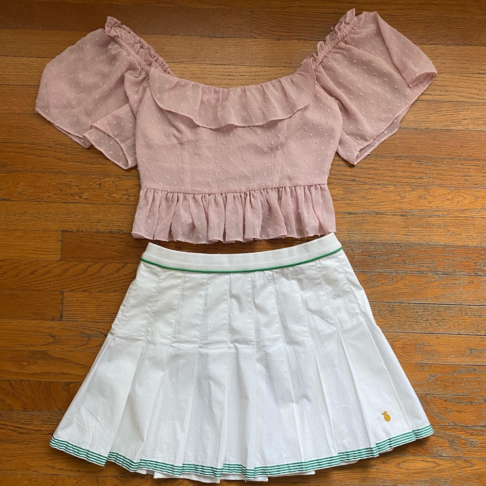Wayf Pink Princess Ruffle Menlo Chiffon Crop Top